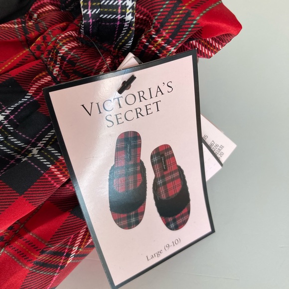 Victoria Secret CS Fur Trim Slipper - Bold Plaid - Size Large - Picture 7 of 7
